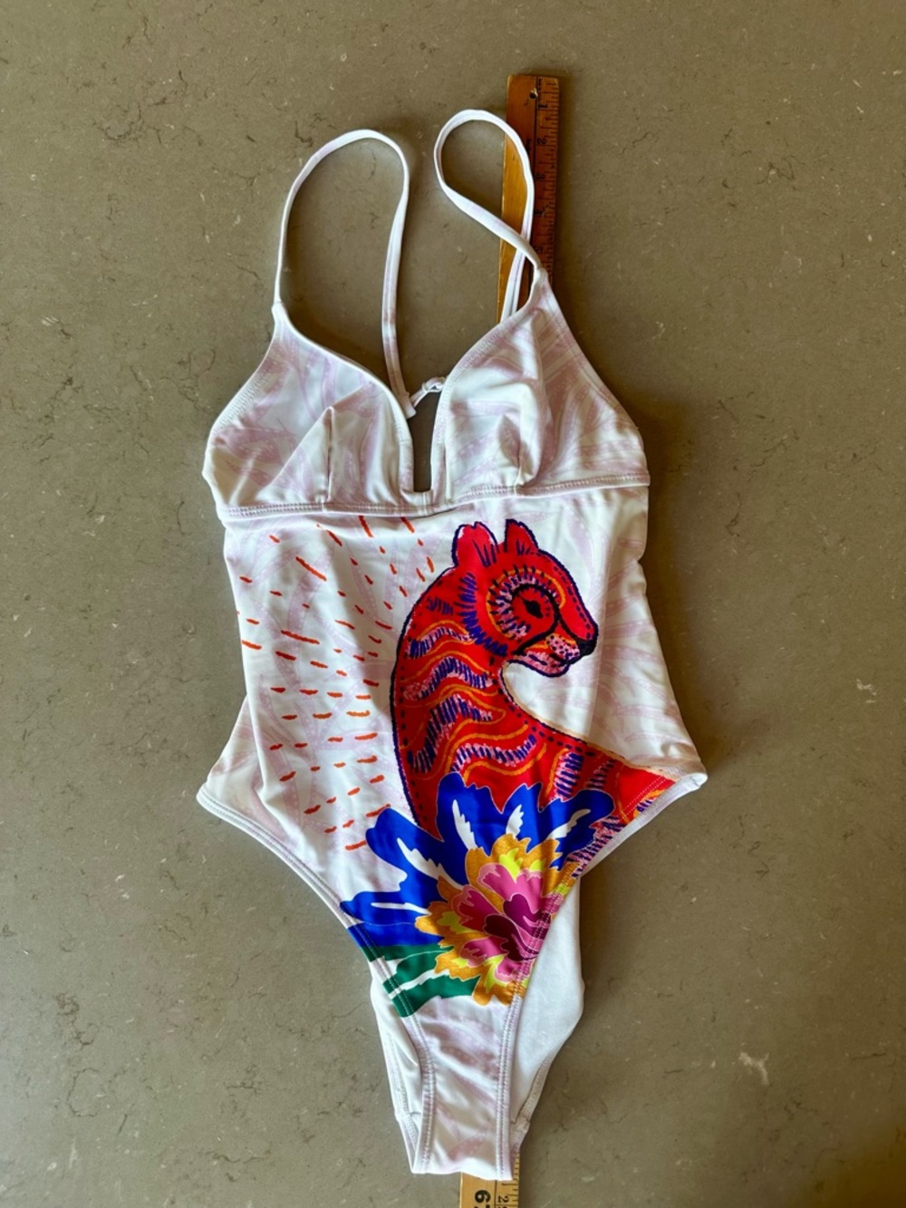Desigual One Piece Swimsuit Medium White Pink Floral Tiger Print Cutout Back